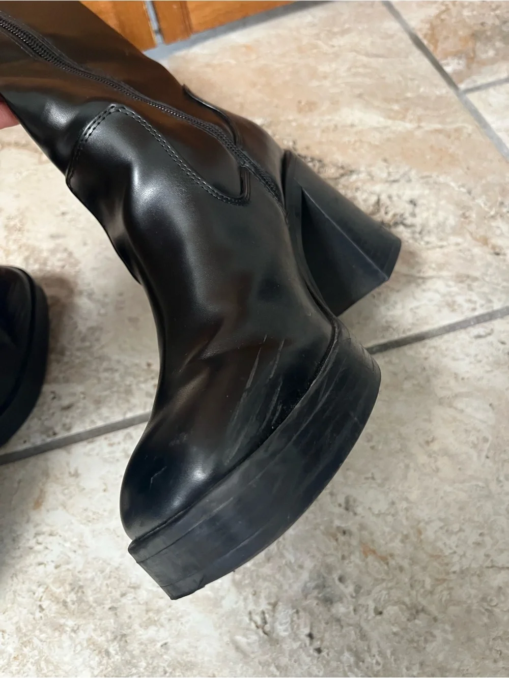 Bershka Black Platform Knee-High Block Heel Boots